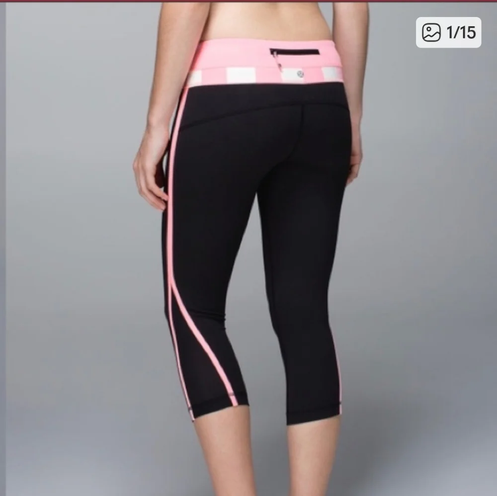 Lululemon Up The Pace Black & Pink Cropped Leggings Size 4